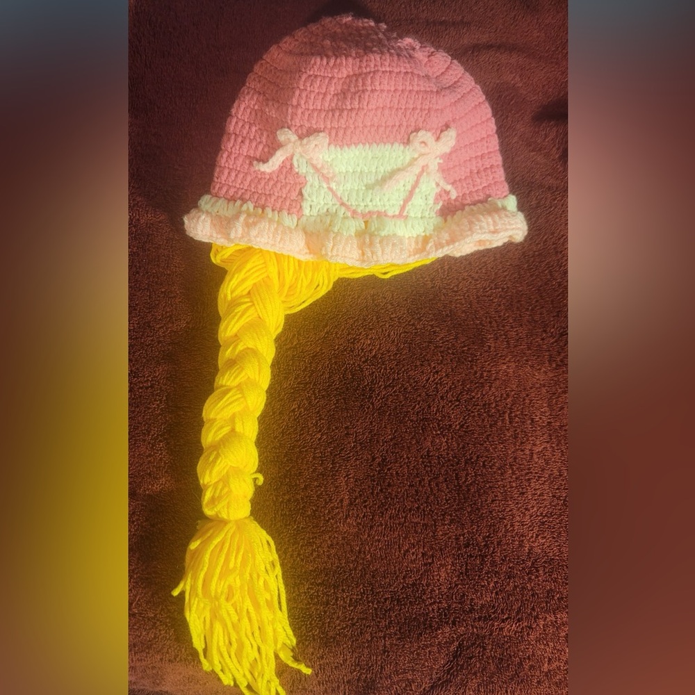 Pink and Yellow Kids Braided Hat